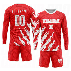 Maillot de football rouge personnalisé, sublimé, anti-transpiration, 100% polyester, manches courtes, col rond, impression du nom de l'équipe pour hommes - Product Image 4