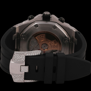 Newest Round Case Glass Dial Moissanite Brilliant Cut Auto Date With Chronograph Features Hip Hop Style <b>Black</b> Band Fashion <b>Watch</b> - Product Image 3