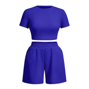 Conjunto de Ropa de Verano de 2 Piezas para Mujer, Elegante, Cómodo y Transpirable, Top de Punto Informal con Shorts, Diseño Sólido, Corte Ajustado - Product Image 4
