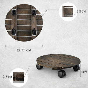Support de plantes sur roulettes en bois d'acacia et noyer de 14 pouces, forme carrée, design vintage, pour pot de fleurs, décoration intérieure et extérieure - Product Image 3
