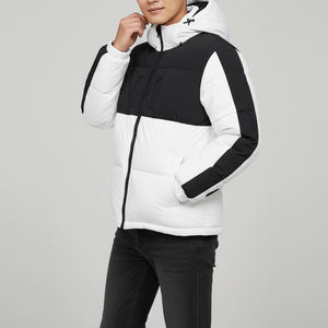 Veste matelassée à capuche pour homme, bicolore blanc et noir, coupe-vent, fermeture éclair, rembourrage polyester, manteau d'hiver décontracté, vente en gros - Product Image 2