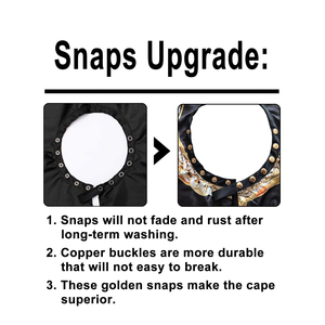 ผ้าคลุมตัดผมกันน้ำพิมพ์ลายโพลีเอสเตอร์สีดำพร้อมโลโก้แบรนด์ตามสั่งสำหรับร้านเสริมสวย พร้อมตะขอซิลิโคน - Product Image 2