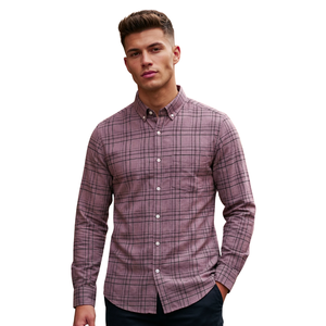 Chemise en flanelle à carreaux mauve poussiéreux pour homme, manches longues, boutonnée, décontractée, en tissu brossé doux, style streetwear, vente en gros - Product Image 1