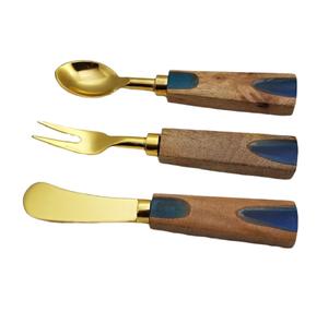 Ensemble de couverts à manche en bois, en métal, design haut de gamme et matériaux de qualité, dimensions 4x16 cm, ensemble de couverts pour mariage - Product Image 1