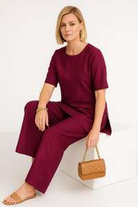 ชุดสองชิ้นผ้าโพลีเอสเตอร์มีสไตล์ชุดทางการทางการทางการแบบลำลองสีเบอร์กันดีของผู้หญิงไซส์ M L XL XXL ขายส่ง - Product Image 3