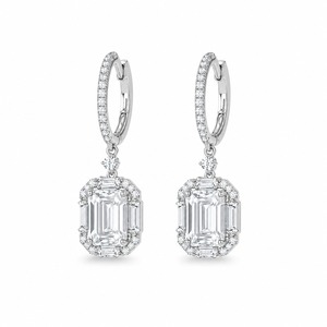 <b>Emerald</b> Cut Diamond Drop <b>Earrings</b> 925 Silver Rhodium Plated Classic Women's Wedding Jewelry - Product Image 3
