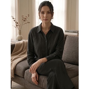Conjunto de 2 Piezas Negro Premium para Mujer, Camisa Holgada con Pantalones Anchos - Product Image 4