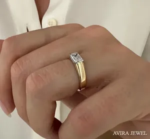 Anillo de Compromiso con Diamante Cultivado en Laboratorio, 1 CT, EF VVS, Corte Esmeralda, Sin Níquel, Oro Sólido de 10k, 14k, 18k, Blanco, Amarillo, Oro Rosa, para Mujer - Product Image 4