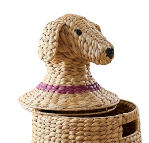 Cute Animal Bunny Woven Water Hyacinth Storage <b>Basket</b> with <b>Handles</b> Lid <b>Wicker</b> Bin Boho Kids Nursery Room Decor Box - Product Image 4
