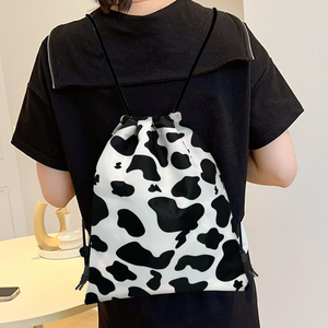 <b>Drawstring</b> <b>Backpack</b> Cow Print Pattern Portable Sport Bag Modern Style Digital Printing Wholesale OEM Supplies - Product Image 5