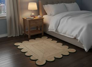 พรมปูพื้นทำมือขอบหยักจากเส้นใยปอกระเจาธรรมชาติสำหรับห้องโถง ปรับขนาดได้ เหมาะสำหรับหอพัก ใช้ได้ทุกที่ พรมถักขอบหยัก - Product Image 5