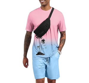 Men's 2 Piece Short Sleeve Tracksuit Tropical Graphic T Shirt Solid Shorts Set Summer Casual Outfits - Product Image 4