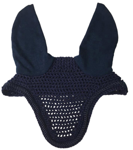 Voile anti-mouches en crochet bleu marine avec cache-oreilles assortis, bonnet équestre classique fait main, rembourré doux, confortable, haute qualité - Product Image 1