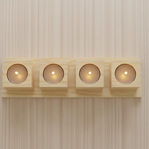 Wooden <b>Tealight</b> Candle <b>Holder</b> with Tray – 4 Slot Square Tea Light Stand | Natural Wood Centerpiece for Dining Table, Home - Product Image 2