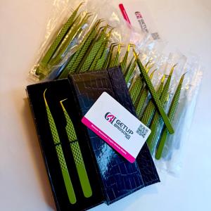 Pince à épiler pour cils GETUP BROSONS, en acier inoxydable, outils de précision, emballage en boîte verte, logo personnalisé - Product Image 4