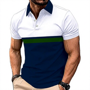 Polo à manches courtes pour homme en coton, tricoté, respirant, design décontracté, blanc, marine, orange - Product Image 4