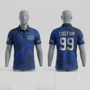 Custom Geometric Pattern Men's <b>Polo</b> <b>Shirt</b> Short Sleeve <b>Blue</b> Digital Printed Sporty Quick Dry Team Uniform Apparel - Product Image 1