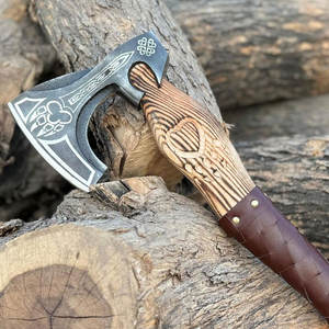 Hache viking de style nordique de qualité industrielle, tête en acier fabriquée à la main, manche en bois dur, poignée en cuir pour le camping en plein air et la chasse - Product Image 6