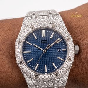 Montre mécanique de luxe bicolore en acier inoxydable avec diamants Moissanite, cadran bleu, mouvement ETA, résistante à l'eau, unisexe - Product Image 3