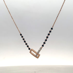 Collar Mangalsutra de Oro Rosa de 18K con Diamantes Reales - Certificado IGI, Collar Moderno con Cuentas Negras - Product Image 5