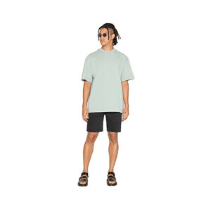 Camiseta de Jersey de Algodón/Fibra de Bambú, 220 GSM, Manga Corta, para Hombre, Talla Grande, Negra, Cuello Redondo, Transpirable - Product Image 1