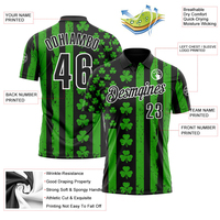 Kaos Polo Kustom Grosir Hitam Hijau & Putih Pola Shamrock Bahan Bernapas Ideal untuk Tim Olahraga