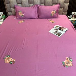 Rose Floral Design Wine Color Embroidered Cotton Bedsheet <b>Set</b> Soft Luxury <b>Bedding</b> <b>Set</b> Queen Size High Quality - Product Image 1