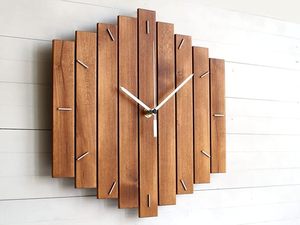 Wooden Wall <b>Clock</b> Antique Style Single Face Quartz Needle <b>Clock</b> Handcrafted Decor <b>Battery</b> Modern Design for Living Room Office - Product Image 2