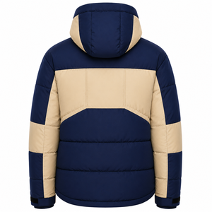 Chaqueta Acolchada con Capucha Cortavientos para Hombre, Abrigo de Invierno Aislado con Bloques de Color, Logotipo Personalizado Bordado, Parche Tejido - Product Image 3