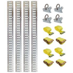 Kit di fissaggio per binari E-Track da 12 pezzi per camion, furgoni, rimorchi - 4 binari E-Track orizzontali da 1,5 m e 4 accessori in acciaio per il controllo del carico - Product Image 1