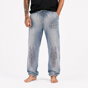 Men Acid Wash Style Graphic Jogger Pants Midweight Cotton Distressed Sweatpants Silk Screen Printed Streetwear Relaxed Fit - Product Image 3