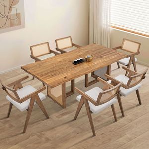Tavolo da Pranzo Rettangolare Oversize in Legno Stile Mid-Century Moderno da 86,61 Pollici, Tavolo da Cucina per 6 Persone - Product Image 5