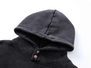 Sweat à capuche unisexe personnalisé OEM, coupe ample boutonnée, en molleton épais vintage, coton et fibre de bambou, couleur unie, délavé à l'acide - Product Image 4