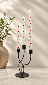 3-Arm <b>Black</b> Metal Taper Candle <b>Holder</b> with Heart Print Decorative Candles Modern Table Centerpiece for Home Decor - Product Image 3