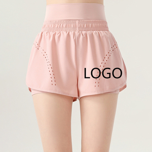 Shorts en maille rose taille haute pour femme 2026 avec design ajouré, taille élastique, style sportif, coupe régulière - Product Image 1