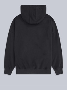 Sudadera con Capucha Negra para Mujer, Manga Larga, Hombros Caídos, Bolsillo Frontal Sólido - Product Image 2