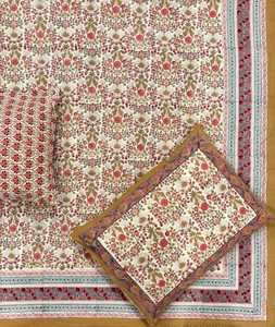 Wholesale Indian Heritage Jaal Hand Block Printed Bedsheet, 100% Cotton Traditional Floral Vines Bedcover Set For Hotels - Product Image 5
