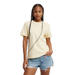 New Arrival Women's <b>Cream</b> Crew Neck Short Sleeve Loose Fit Solid Color Casual Jersey Knitted <b>T</b>-<b>Shirt</b> Spring Summer 100% Cotton - Product Image 3