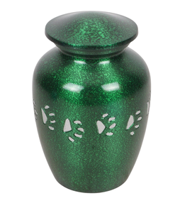 Urna para mascotas GREEN Glossy disponible en tres tamaños, la más vendida. Urna moderna de lujo para cremación de mascotas con huella de pata para funeral. - Product Image 1