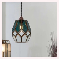 Lustre de luxe en verre soufflé à la main, forme diamant, finition laiton vintage, écologique, pour la maison, le café, la décoration de Pâques et de Noël