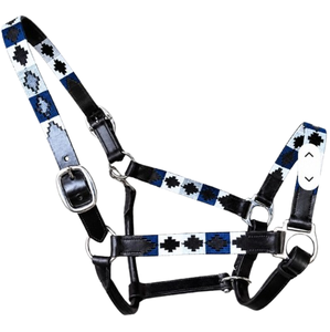 Harnais en cuir personnalisé pour cheval avec motif tissé bleu et blanc, équipement équestre réglable pour l'entraînement et l'équitation, vente en gros - Product Image 1