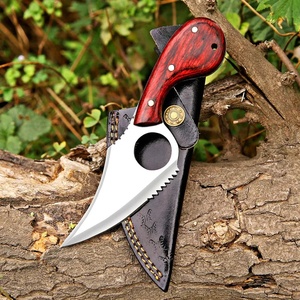 Cuchillo Táctico Fijo EDC Hecho a Mano para Camping, Acero al Carbono, Mango de Madera Pakka, OEM ODM Disponible al por Mayor, Parcialmente Serrado - Product Image 1