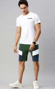 Pantalones Cortos Bermuda para Hombre con Paneles de Color, Cintura Media Elástica, Spandex, Poliéster, Casuales y Deportivos - Product Image 1