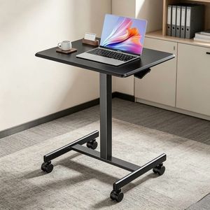Scrivania Mobile con Ruote Bloccabili, Altezza Regolabile, per Laptop, per Casa e Ufficio, in MDF Nero - Product Image 1