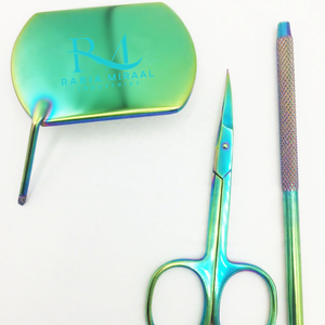 Multi Plasma Coated Color <b>Square</b> Shape Eyelash Extension <b>Mirror</b> And Diamond Grip Handle And Multi Color Cuticle Scissor Set - Product Image 5