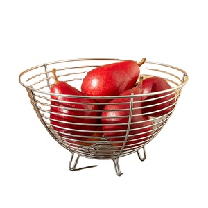 Merveilleuse conception ronde en fil de fer panier de fruits et bols finition argentée pour la maison ustensiles de cuisine rangement de table et organisateur - Product Image 1