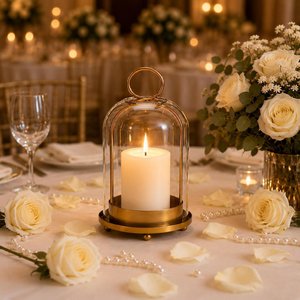 Metal Candle Holder <b>Lanterns</b> with Glass Dome Brass Black Tabletop Hanging <b>Hurricane</b> Glass Candle Holders for Pillar Candle Plant - Product Image 5