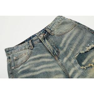 Vaqueros de mezclilla de cintura alta, pierna ancha, rasgados y desgastados para hombre, estilo casual, holgados, de algodón lavado a la piedra, estilo otoñal - Product Image 5