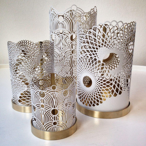 Handcrafted Gold Metal Scalloped <b>Lantern</b> <b>Set</b> Decorative Iron Tealight Candle Holders With Art Deco Arch Design For Luxury Home - Product Image 5