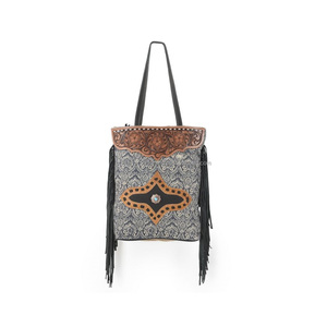 Bolso de mano de cuero mecanizado a mano, alfombra de flores a la moda con flecos de cuero, proveedor de fabricante indio de doble tapa - Product Image 4